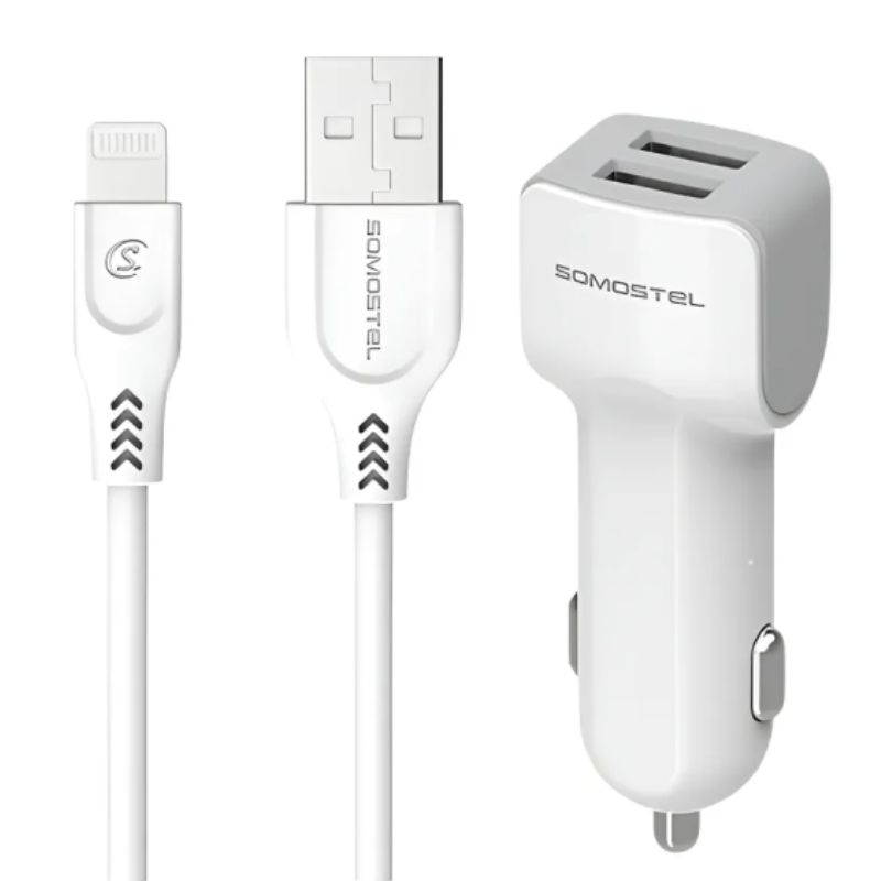 Cargador para Auto Dual USB-A + Cable USB-A a Lightning